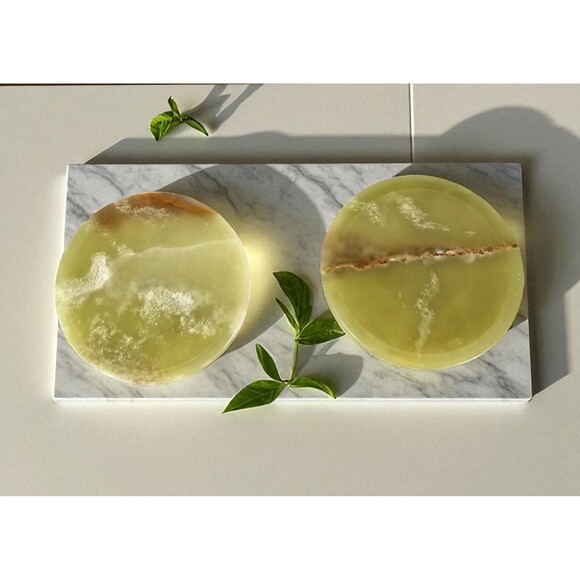 Marble Onyx Coasters, Handmade Stone Drink Coasters, 2 tea barware coasters-New - Picture 1 of 6